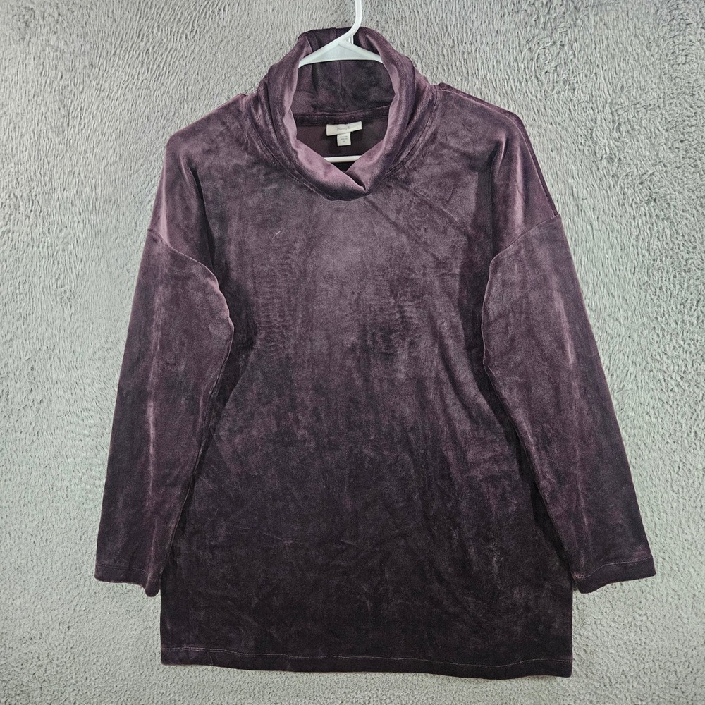 Pure Jill Velour Tunic Womens Small Plum Purple Cowl Neck Long Sleeve Stretch
